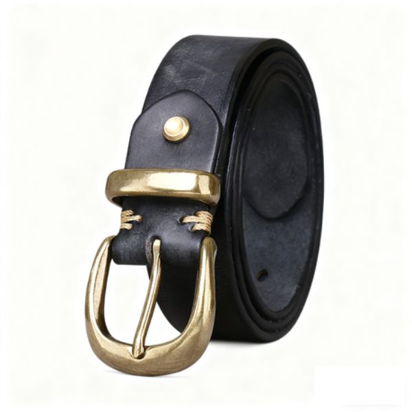 ZELTRYN Genuine Top-Grain Leather with Retro Brass Buckle Belt