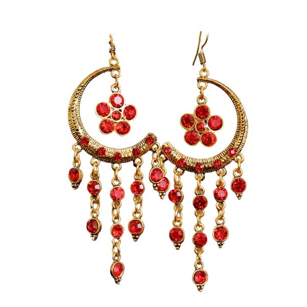 Layer Tassel Earrings-Red image