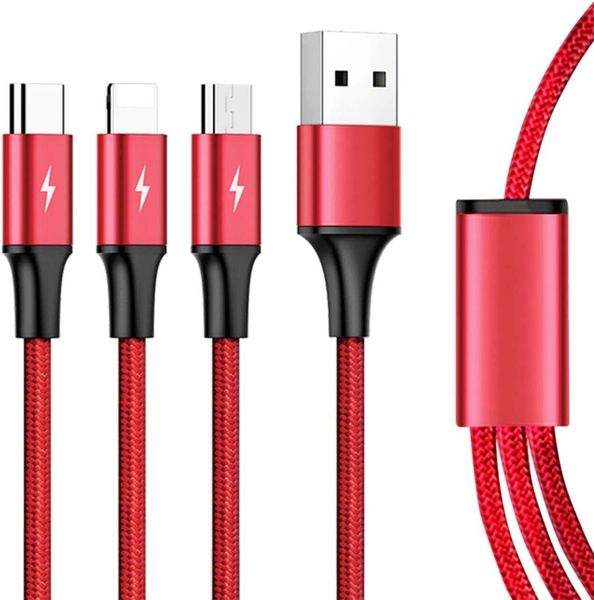 Rapid series 3-in-1 Red Cable for iPhone, Type-C, and Micro USB