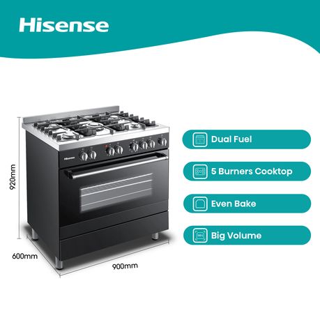 hisense 900mm 5 burner gas electric stove stainless steel