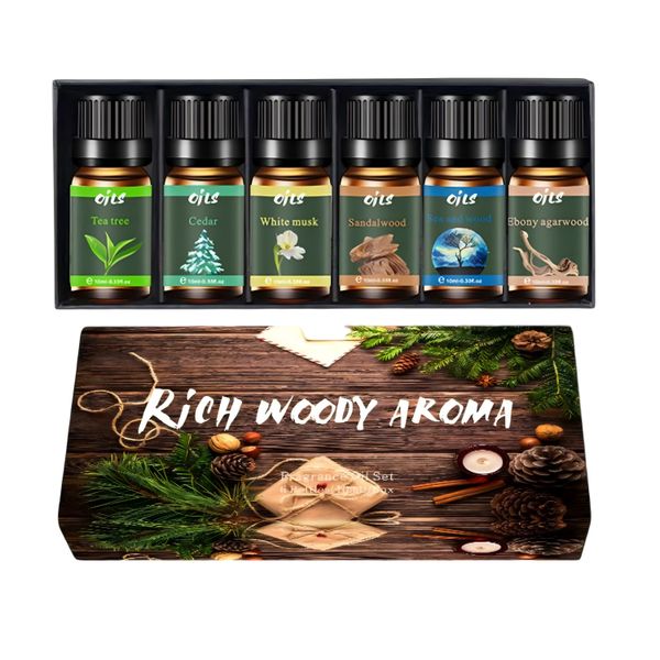 Woody Essential Oils Set,100% Pure Fragrance Oil Aromatherapy Gift 6X10ML