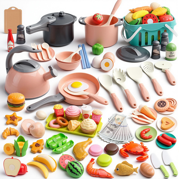 Topika Play Kitchen Accessories 108pcs Toy Kitchen Sets for Kids