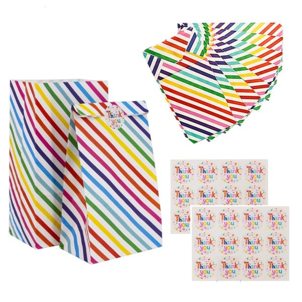 Sweeten Up Your Party with Our 24-Piece Colourful Candy Striped Bags!