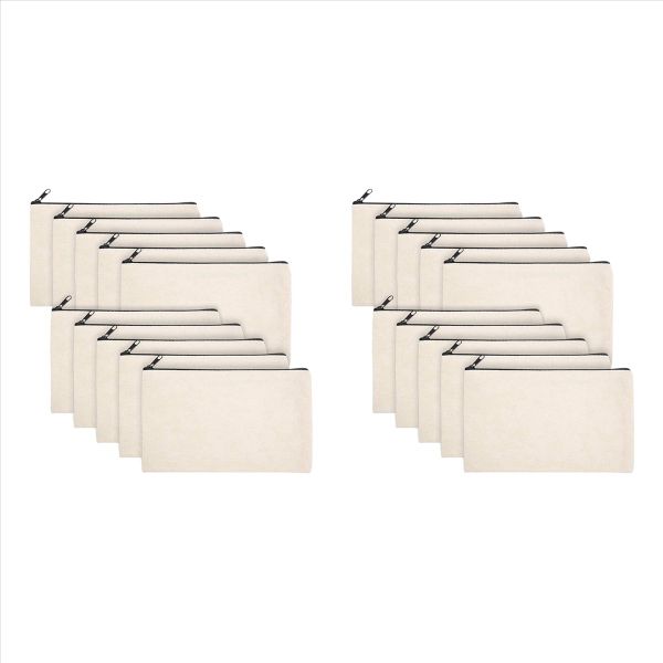 20 Pcs Blank Diy Craft Bag Canvas Pen Case Blank Makeup Bags - Canvas