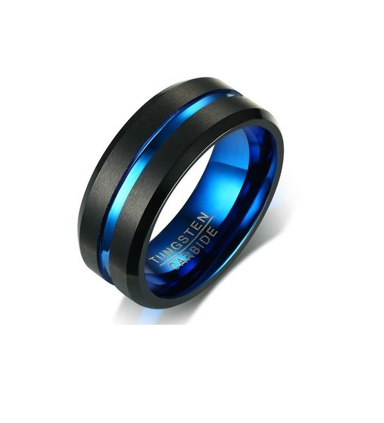Engaging Black Blue Tungsten Carbide Ring