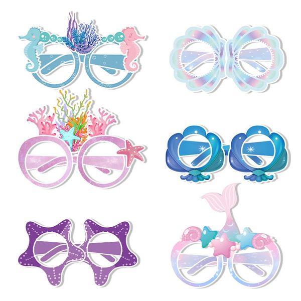 6 Pack Mermaid Paper Party Glasses, Kids Cosplay Eye Mask for Parties