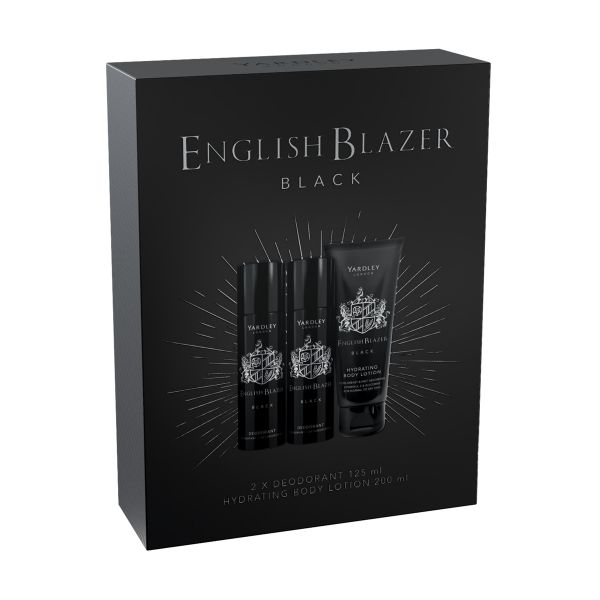 Yardley English Blazer Black 2 x Deodorant Spray 125ml &amp; Body Lotion 200ml
