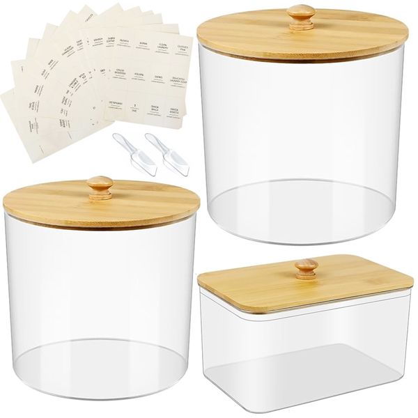 Acrylic Jars and Dryer Sheet Holder With Bamboo Lids Laundry Room Organiser