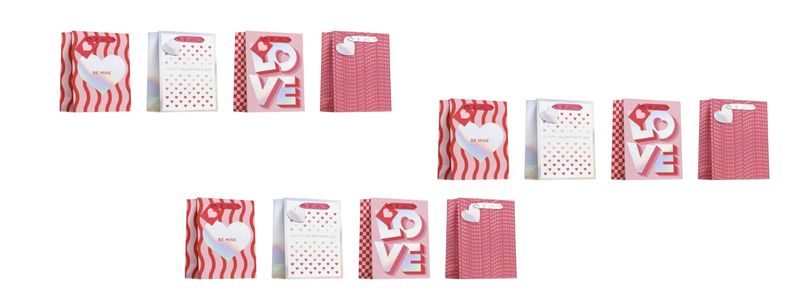 x12-Piece Pink &amp; Silver Hearts Gift Bag Set - 32 × 42 × 11.5cm.