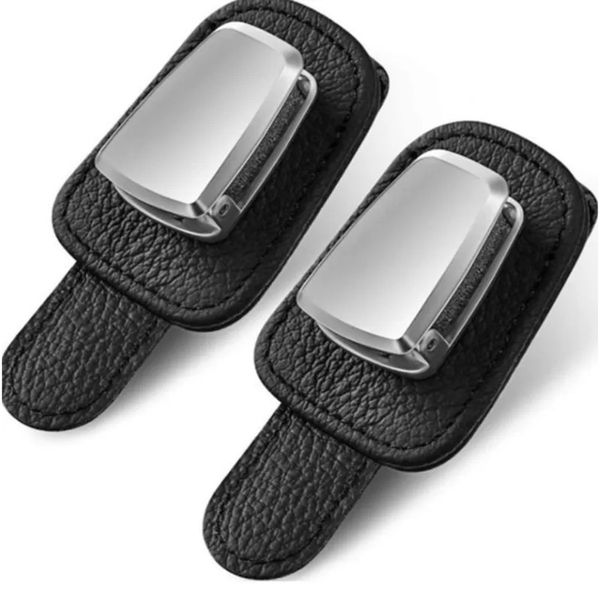 2 Pcs Sunglasses Holder, Car Universal Visor Sunglasses Holder Clip - Black