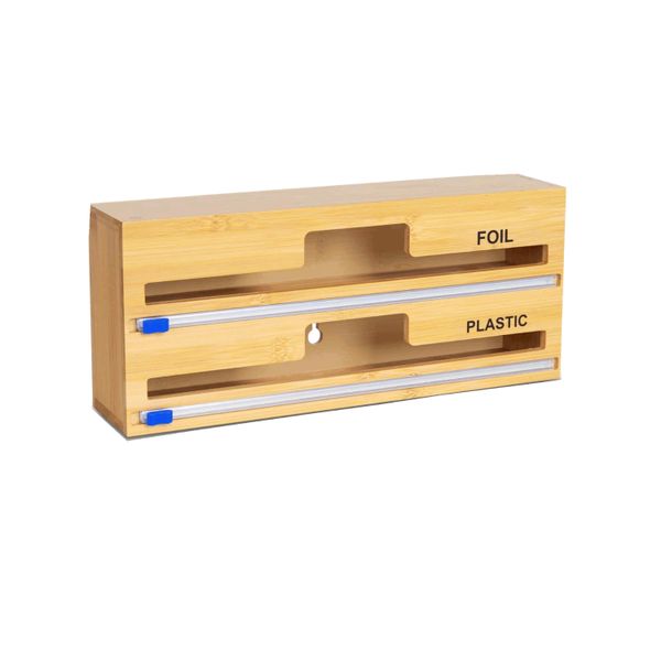 Wooden Foil and Cling Wrap Cutter Dispenser Kitchen Organizer