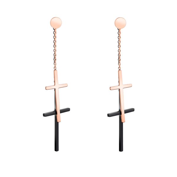 Black and Rose Gold Cross Duo Earring (ER-GE412-BK-RG)