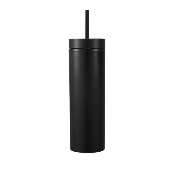 Matte Skinny Portable Tumbler With Lid &amp; Straw Reusable Travel Rubber Mug