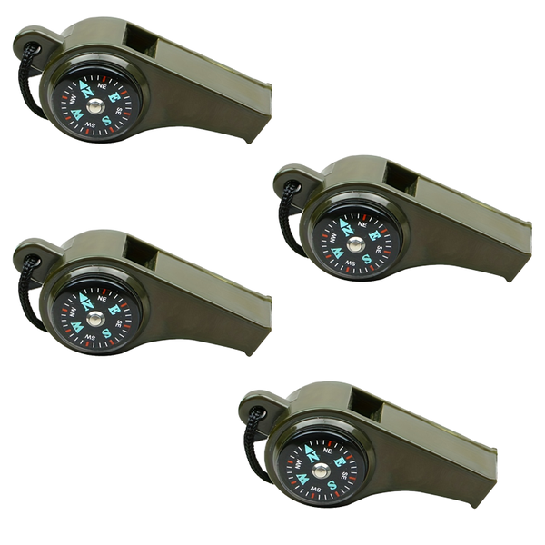 4 Pieces Outdoor Emergency Whistle With Compass and Thermometer