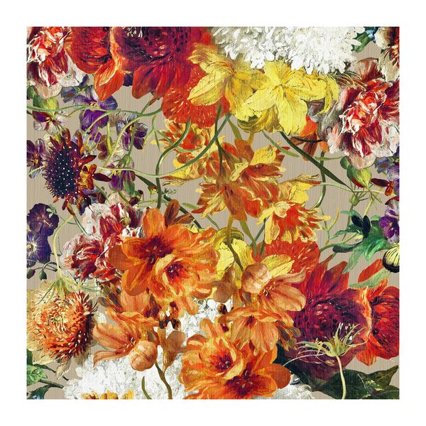 Orange Painted Flowers on Wood Square Tablecloth
