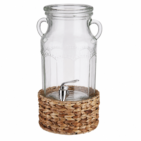Glass Dispenser Set with Woven Base Ideal for Beverages