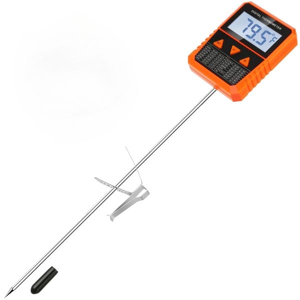 9" Probe Waterproof &amp; Programmable Cooking Thermometer w/ Pot Clip &amp; Alarm