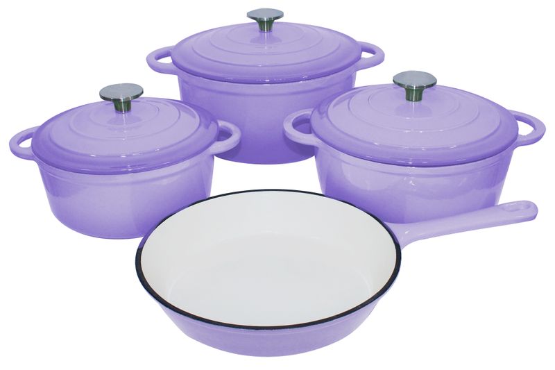 Authentic Cast Iron Cookware Set - 7-Piece - Purple