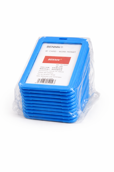 Blue Heavy-Duty ID Card Holder with Clip - Vertical, Plastic -10 Pack