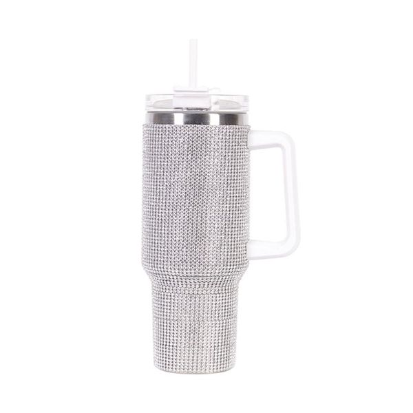 1200ml Glitter Studded Tumbler with Lid &amp; Straw Stainless Steel Travel Mug