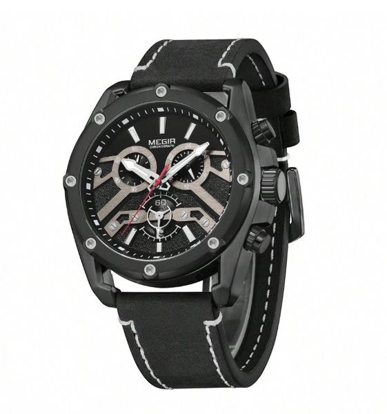 MEGIR - Water Resistant Quartz Watch With Chronographic Dial - Black