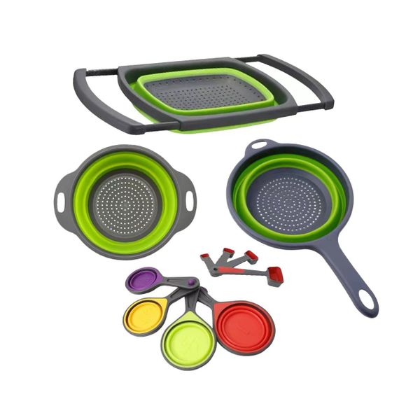 11 PCS Collapsible Kitchen Silicone Strainer Colander Measuring Cups Set