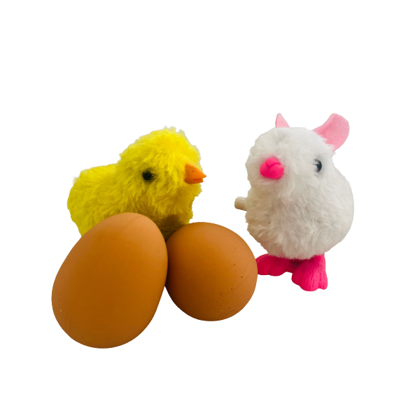 Easter Wind Up Bouncing Chick &amp; Bunny + 2 Bouncing Rubber Eggs 4 Piece