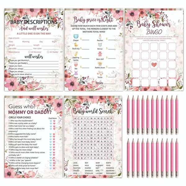 Floral Baby Shower Game and Pencil Set - Set of 125 Cards