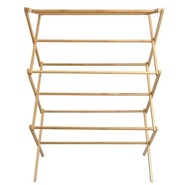 Vertical bamboo foldable towel rack, floor-to-ceiling drying rack