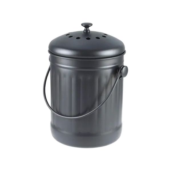 Compost Bin Black Metal With Charcoal Filter W18.5 X D18.5 X H28.5Cm