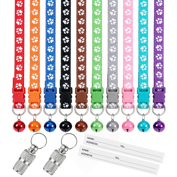12 Piece Cat Collar Pack with Bell with Name Tag