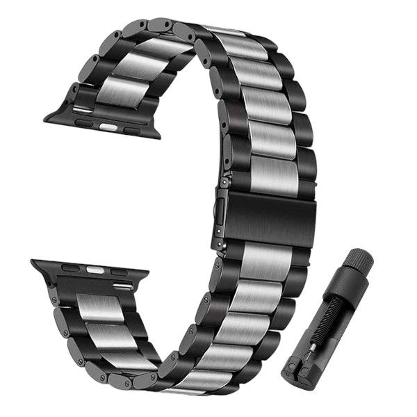 Stainless Steel Watch Strap with Link Remover - Black, Silver