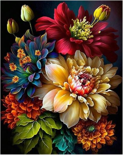 Botanical Elegance: Vibrant Blooms Paint by Number Kit for Adults/Beginners