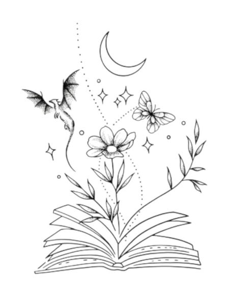 1 Piece - Mystical Book, Animal, Celestial Floral Temporary Tattoo - Black