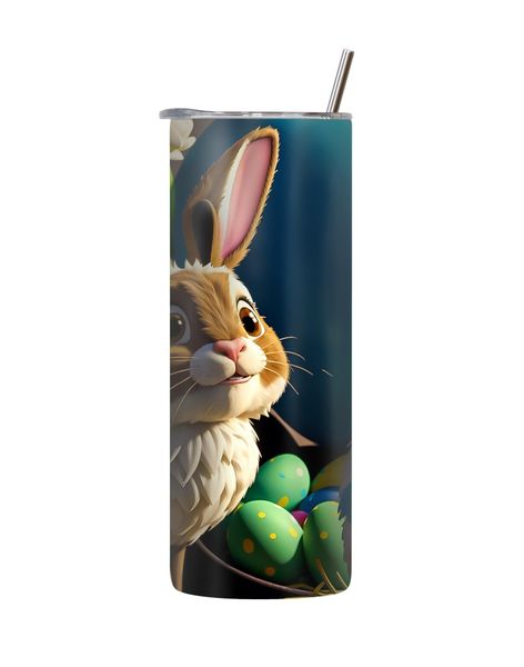 Rabbit 20 Oz Tumbler with Lid Straw Trendy Easter Bunny Egg Graphic Gift181