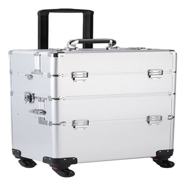 3 In1 Silver Aluminum Makeup Cosmetic Trolley Case