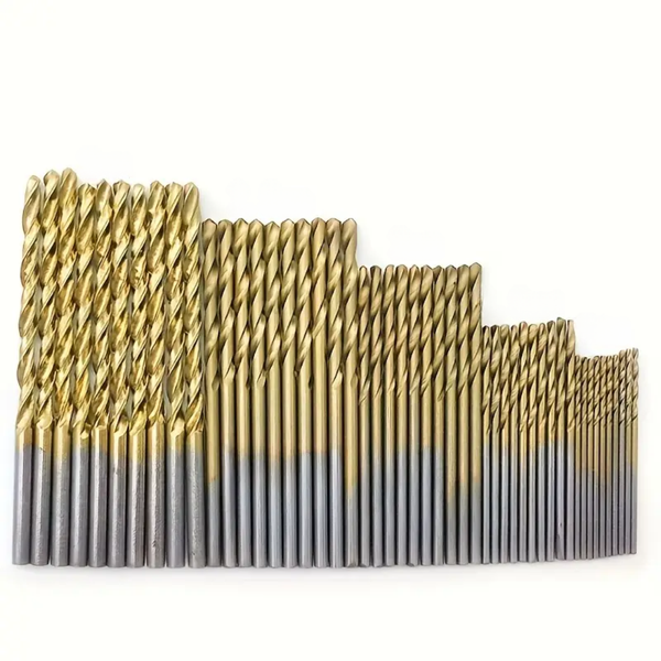 50-Piece Titanium-Coated HSS Drill Bit Set - Wood, Metal &amp; Plastic