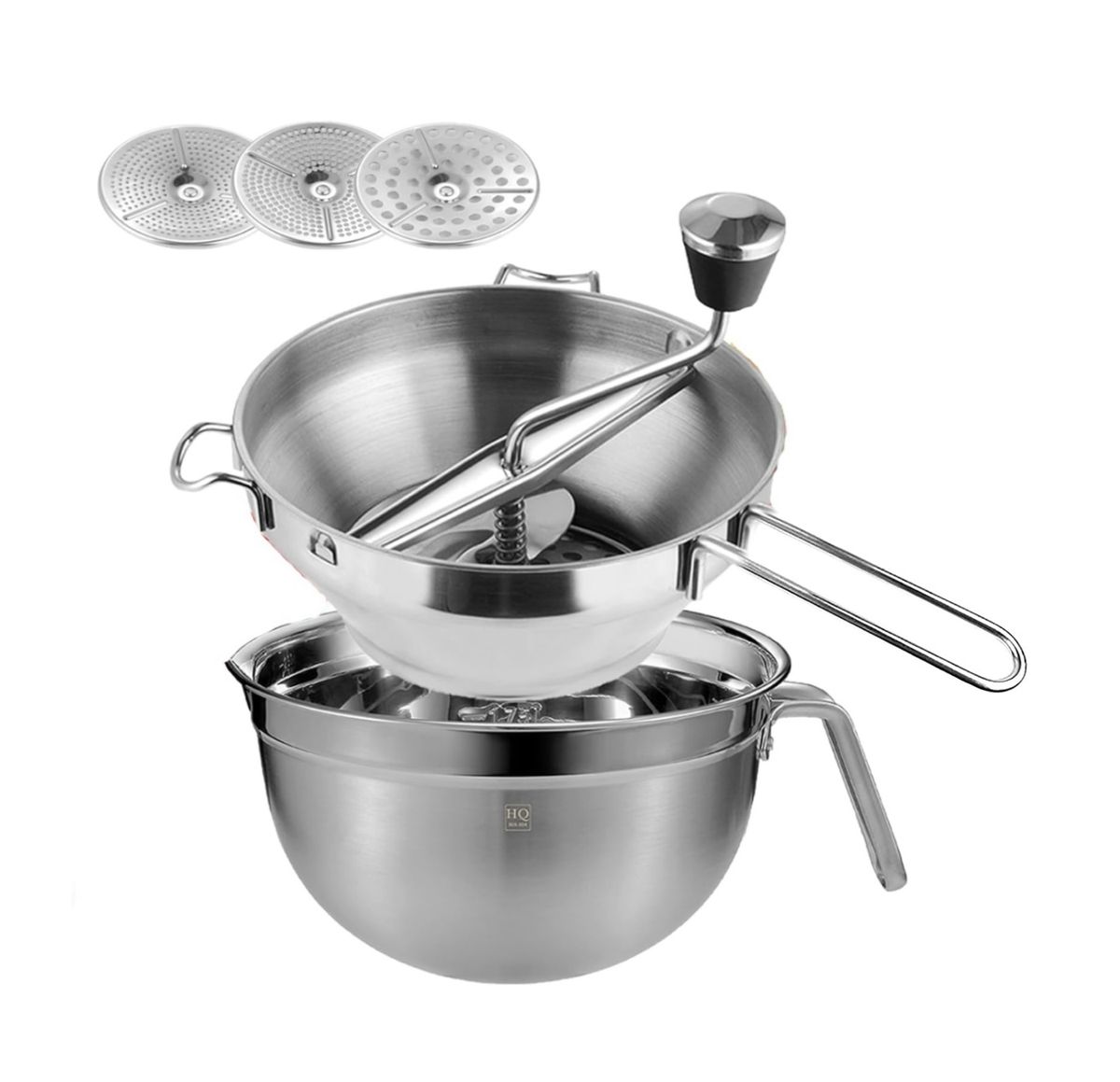 Stainless Steel Mill with 3 Strainer Inserts, Grinder with Gourmet Bowl