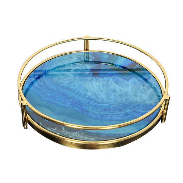 Luxury Metal Agate Stone Tray -37cm x 7cm High-Gold