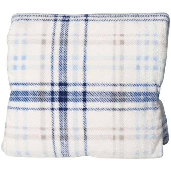 King Plush Blanket 274cm - White and Blue Scotch