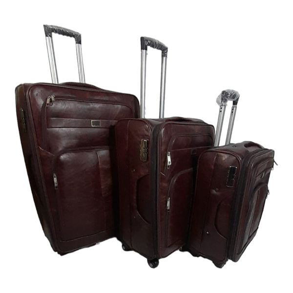 Smte-Luggage PU Leather Travel Suitcases - Set of 3 - Brown