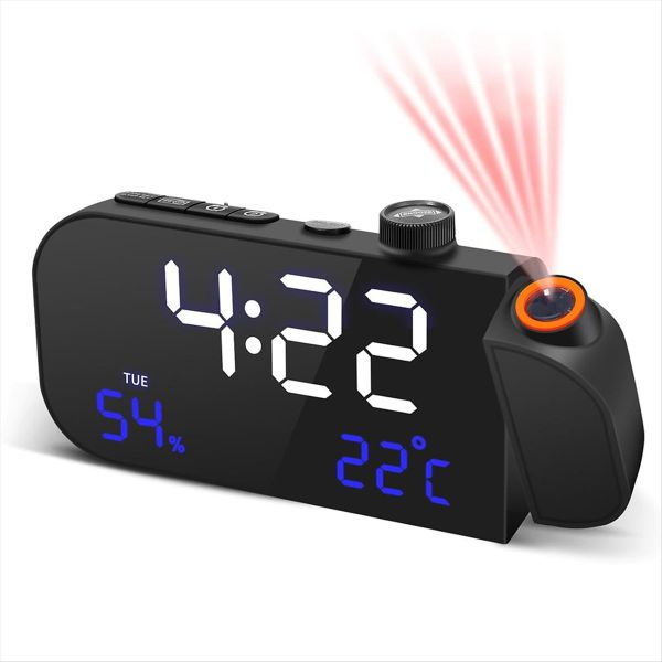 Projection Alarm Clock with Fm Radio for Bedroom