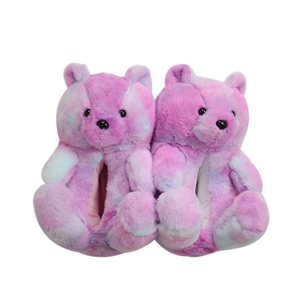 Comfy Warm Teddy Bear Winter Slippers Purple Pink 26cm