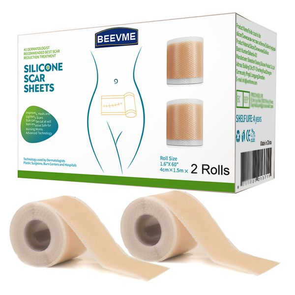 Silicone Scar Sheets, Reduce Scar,Waterproof Tape, 2Rolls 4cm x 1.5m