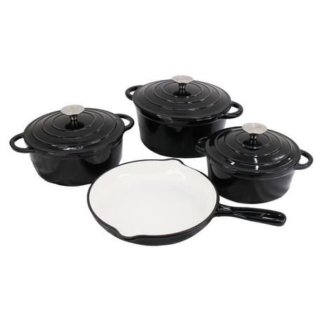 7 Piece Authentic Cast Iron Dutch Oven Cookware Pot Set - Dutch