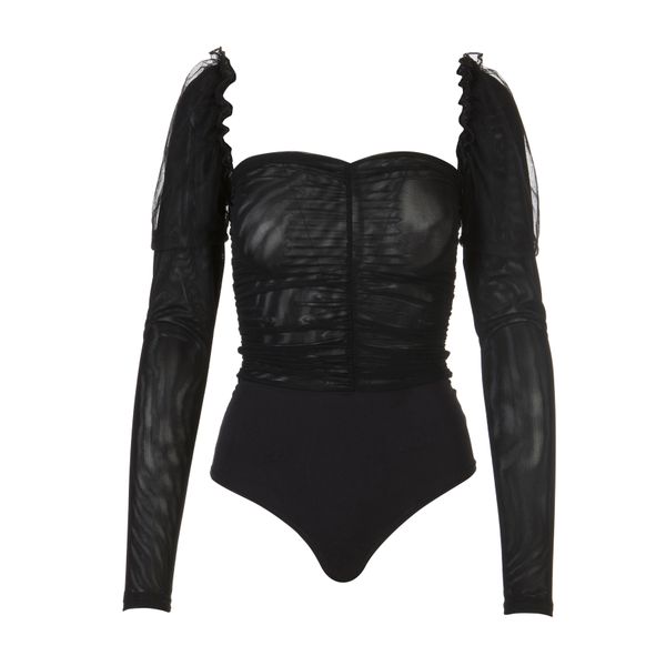 THE LOT Puff sleeve ruched bodysuit Black