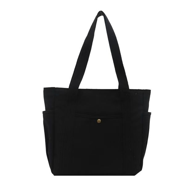 Multifunctional Canvas Large Capacity Shoulder Tote Bag Pockets-Black
