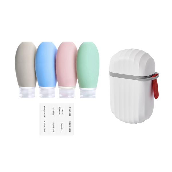 Silicone Travel Bottle Set with Travel Soap Holder - 4 Piece