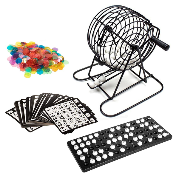 Deluxe Steel Rotary Bingo Board Game Set with 75 Balls and 18 Cards