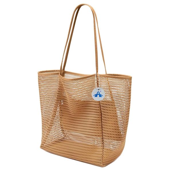 Packable Beach Mesh Shoulder Tote Bag with Zippered Inner Pocket